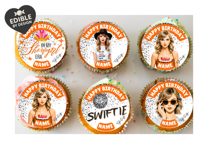 Taylor Swift Swiftie Theme Birthday Cake Toppers Edible Circles Personalised Name and Age Matching Stickers Balloon Invitations Pack