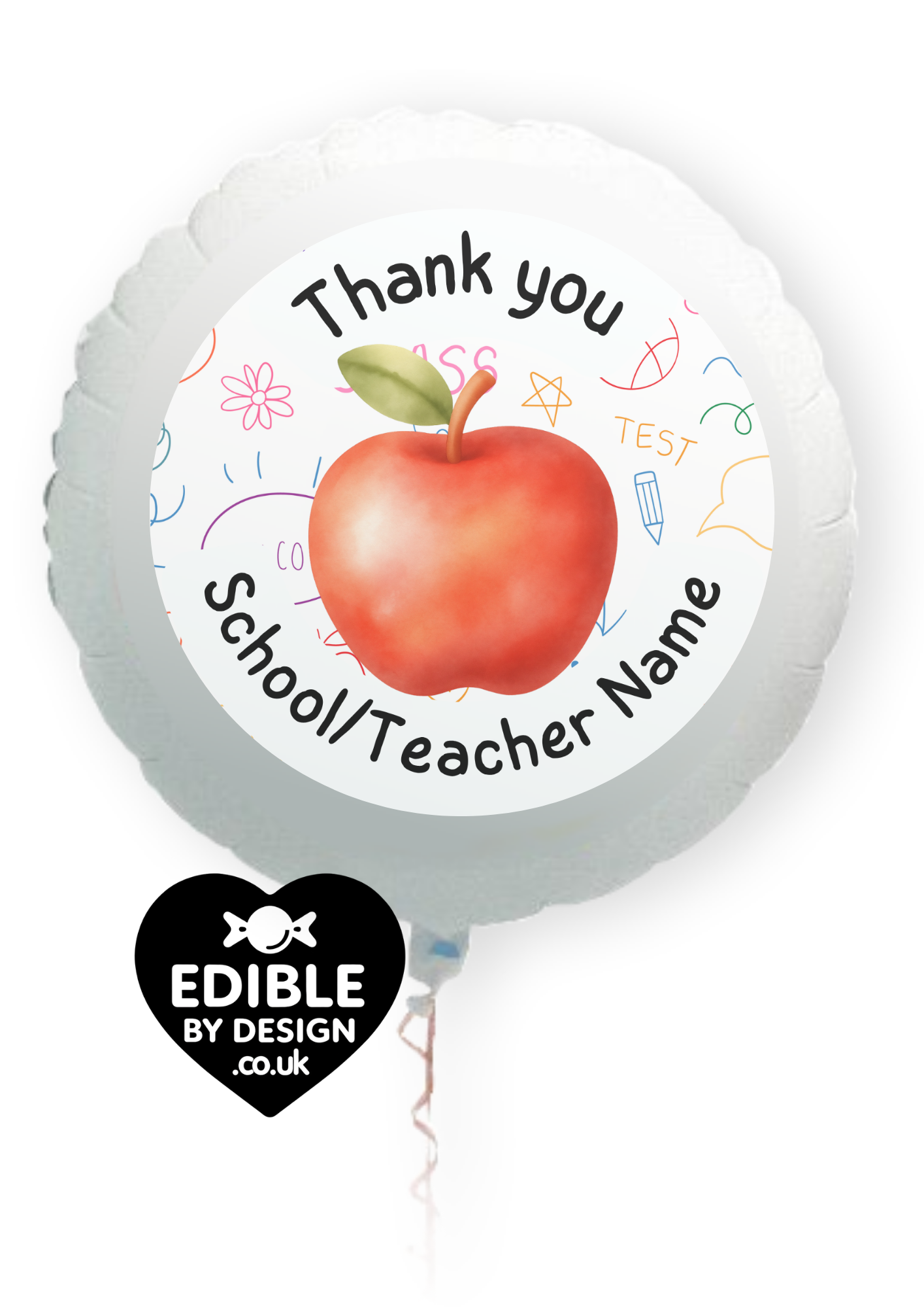 Teacher Thank You Personalised Cake Toppers: Edible Icing or Wafer matching Foil Balloon