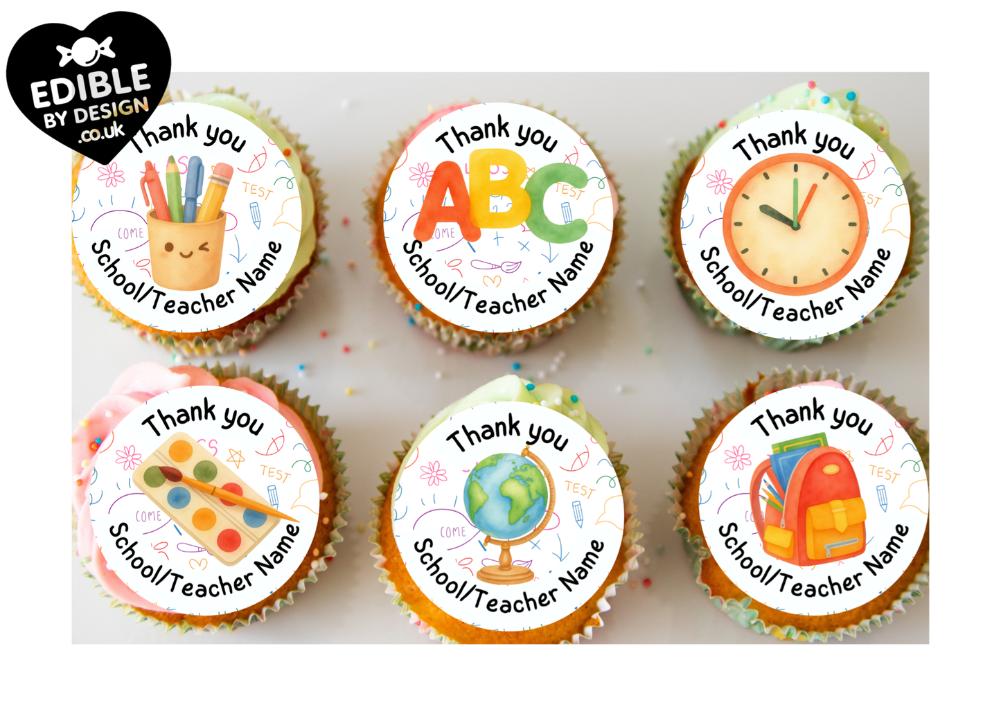 Teacher Thank You Personalised Cake Toppers: Edible Icing or Wafer matching Foil Balloon