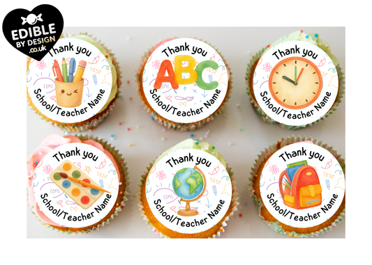 Teacher Thank You Personalised Cake Toppers: Edible Icing or Wafer matching Foil Balloon