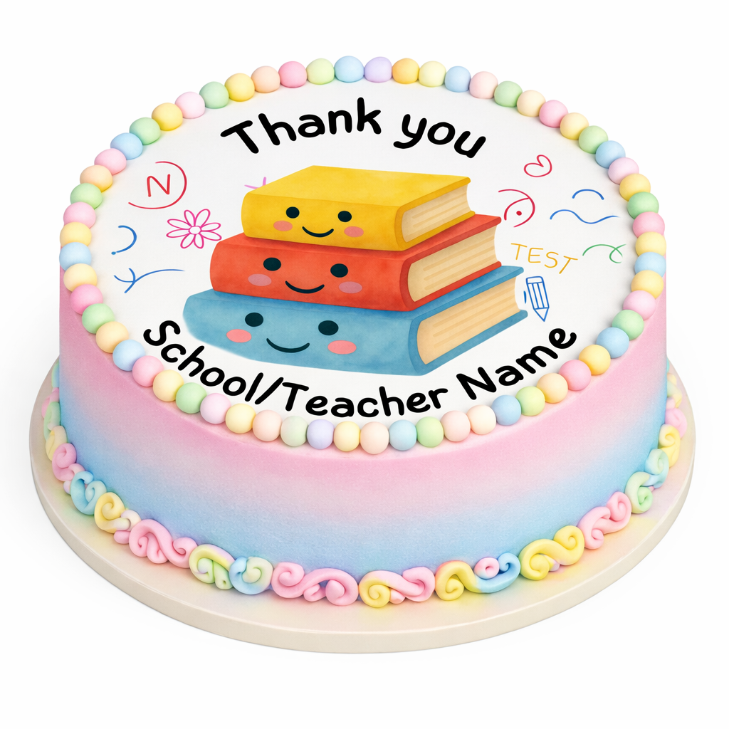 Teacher Thank You Personalised Cake Toppers: Edible Icing or Wafer matching Foil Balloon