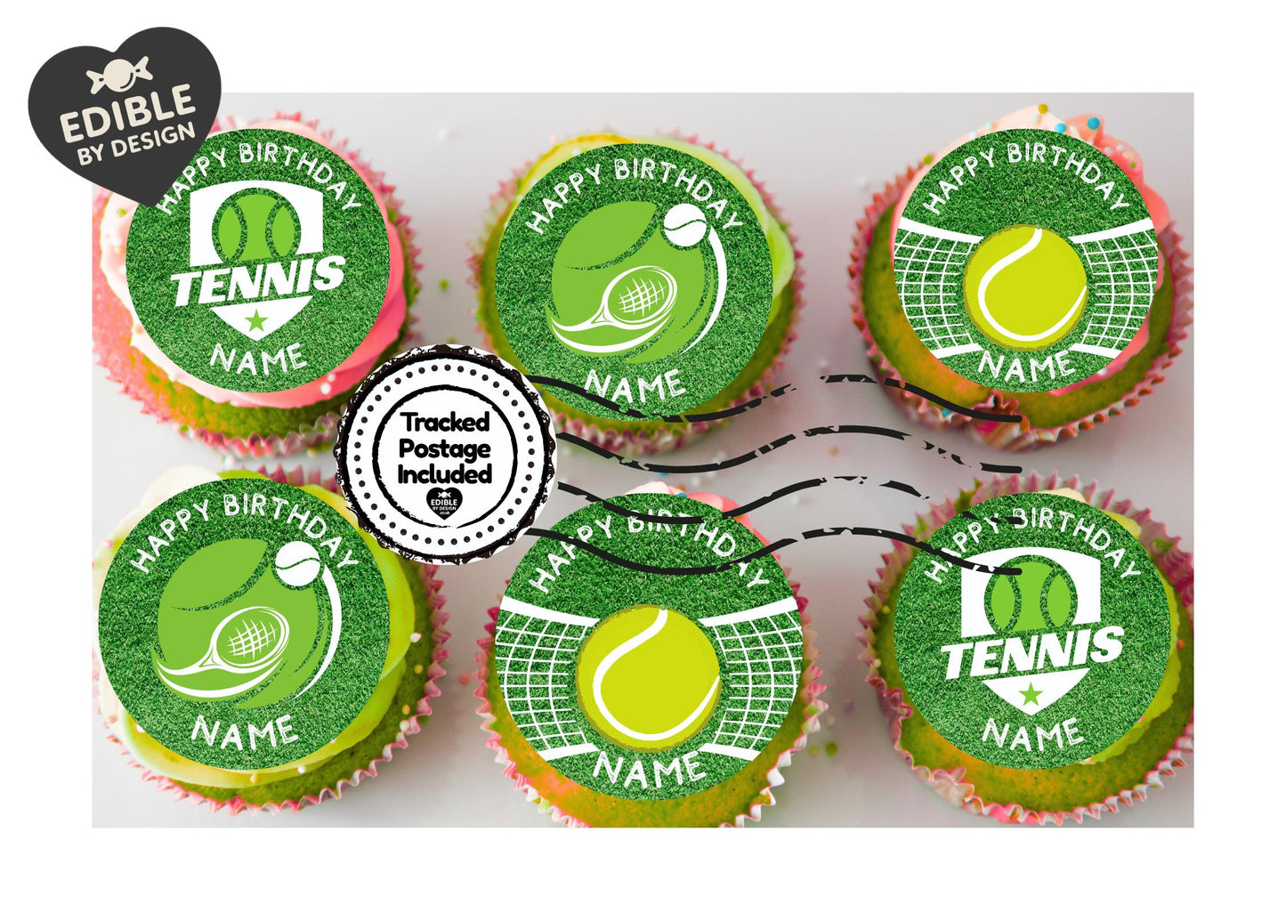 Tennis Theme Birthday Cake Toppers with name and age on Wafer or Icing