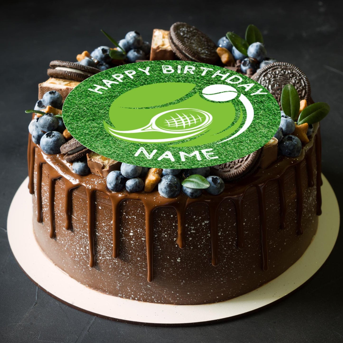 Tennis Theme Birthday Cake Toppers with name and age on Wafer or Icing