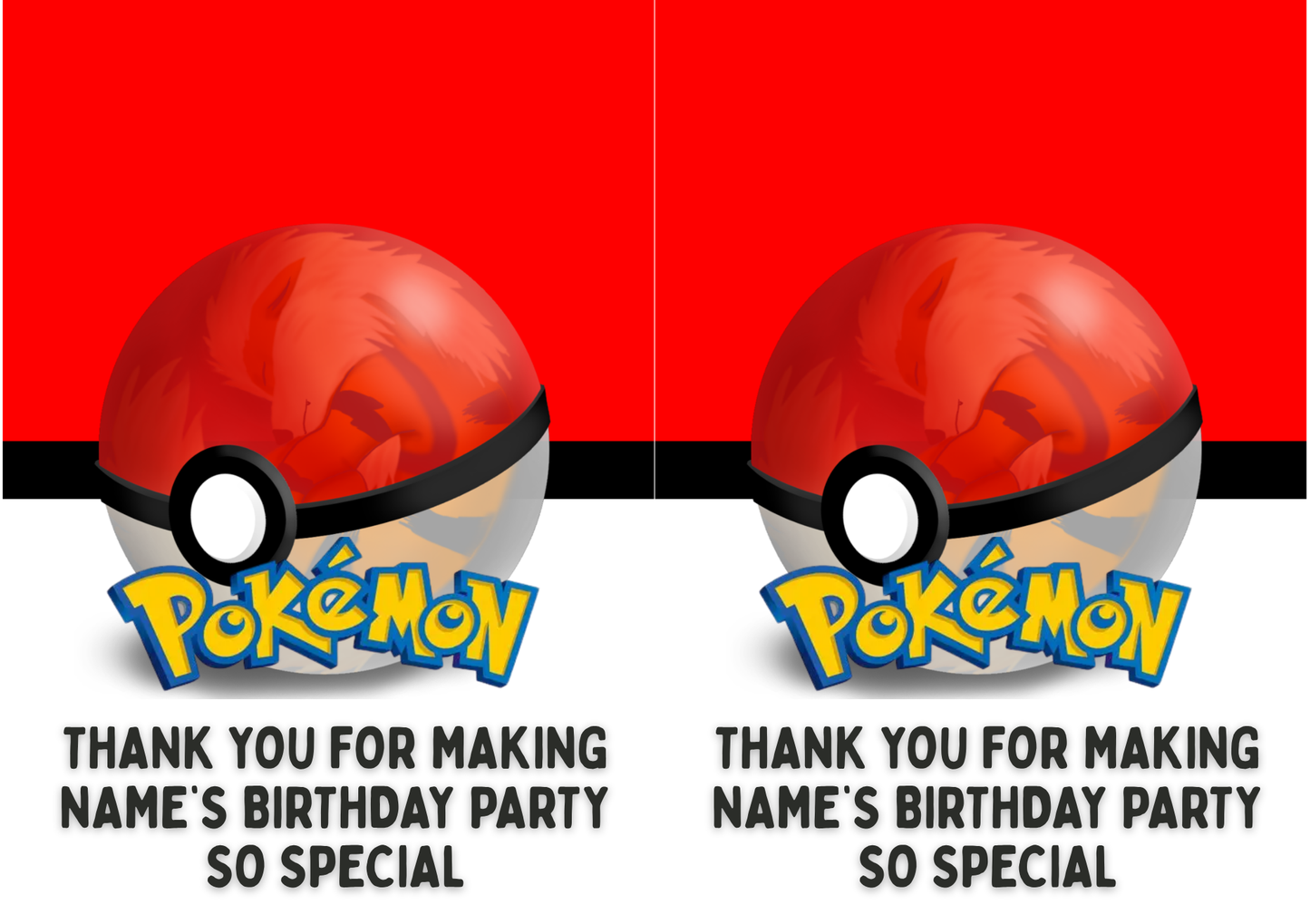 Pokémon Theme Birthday Cake Toppers Edible Circles Personalised Name and Age Matching Stickers Balloon Invitations Pack