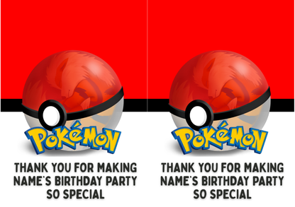 Pokémon Theme Birthday Cake Toppers Edible Circles Personalised Name and Age Matching Stickers Balloon Invitations Pack