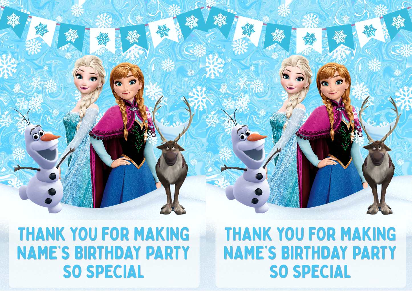 Frozen Ice Princess Theme Birthday Cake Toppers Edible Circles Personalised Name and Age Matching Stickers Balloon Invitations Pack