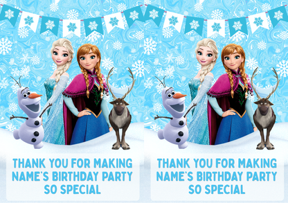Frozen Ice Princess Theme Birthday Cake Toppers Edible Circles Personalised Name and Age Matching Stickers Balloon Invitations Pack
