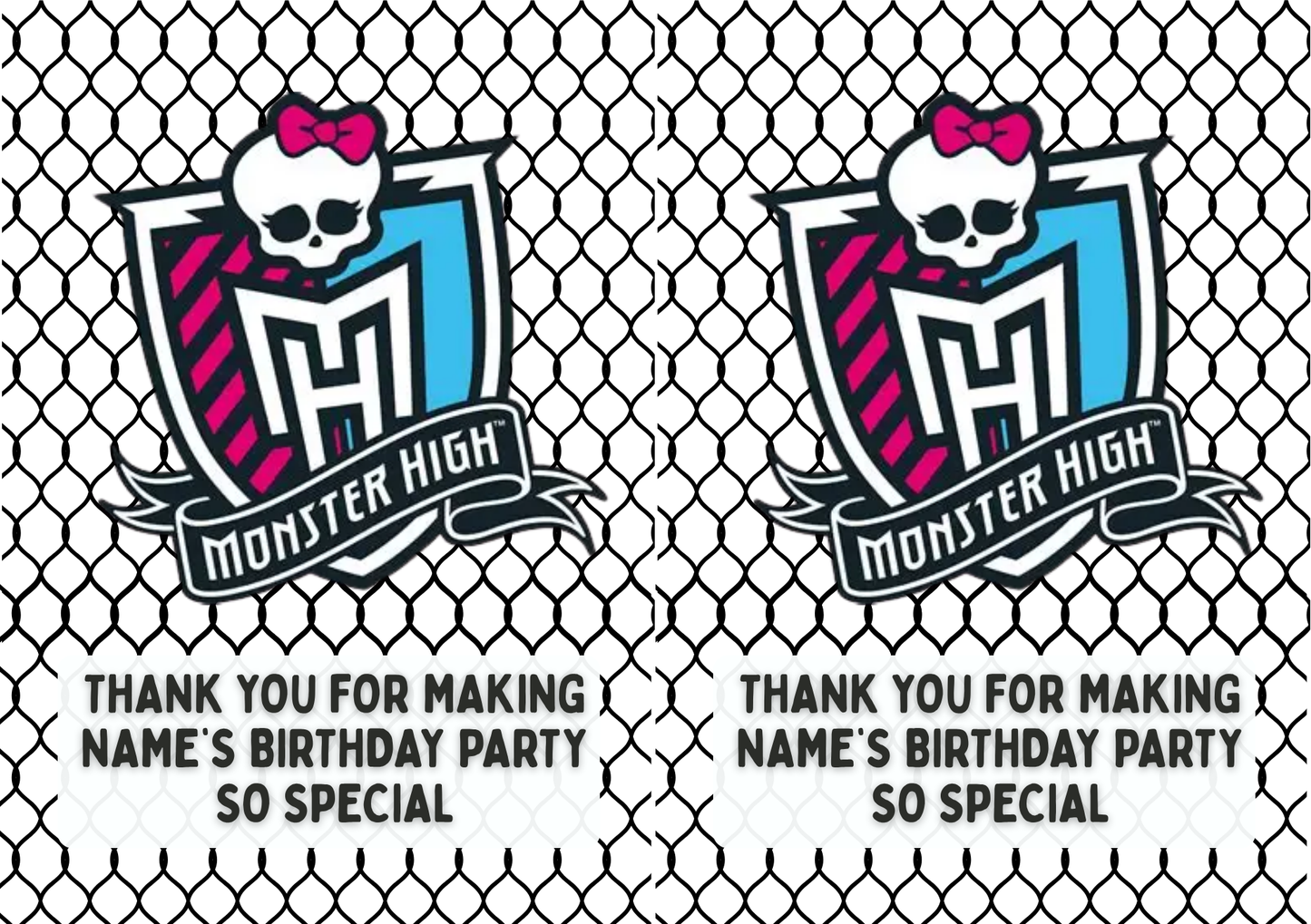 Monster High Theme Birthday Cake Toppers Edible Circles Personalised Name and Age Matching Stickers Balloon Invitations Pack