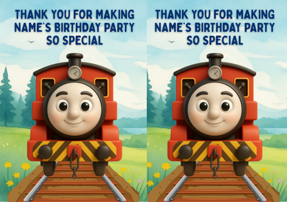 Thomas Train Theme Birthday Cake Toppers Edible Circles Personalised Name and Age Matching Stickers Balloon Invitations Pack