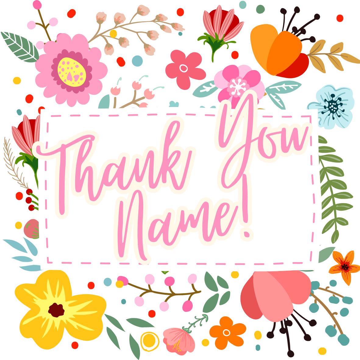 Thank You Personalised Cake Toppers: Floral Design Edible Image Circles on Icing or Wafer
