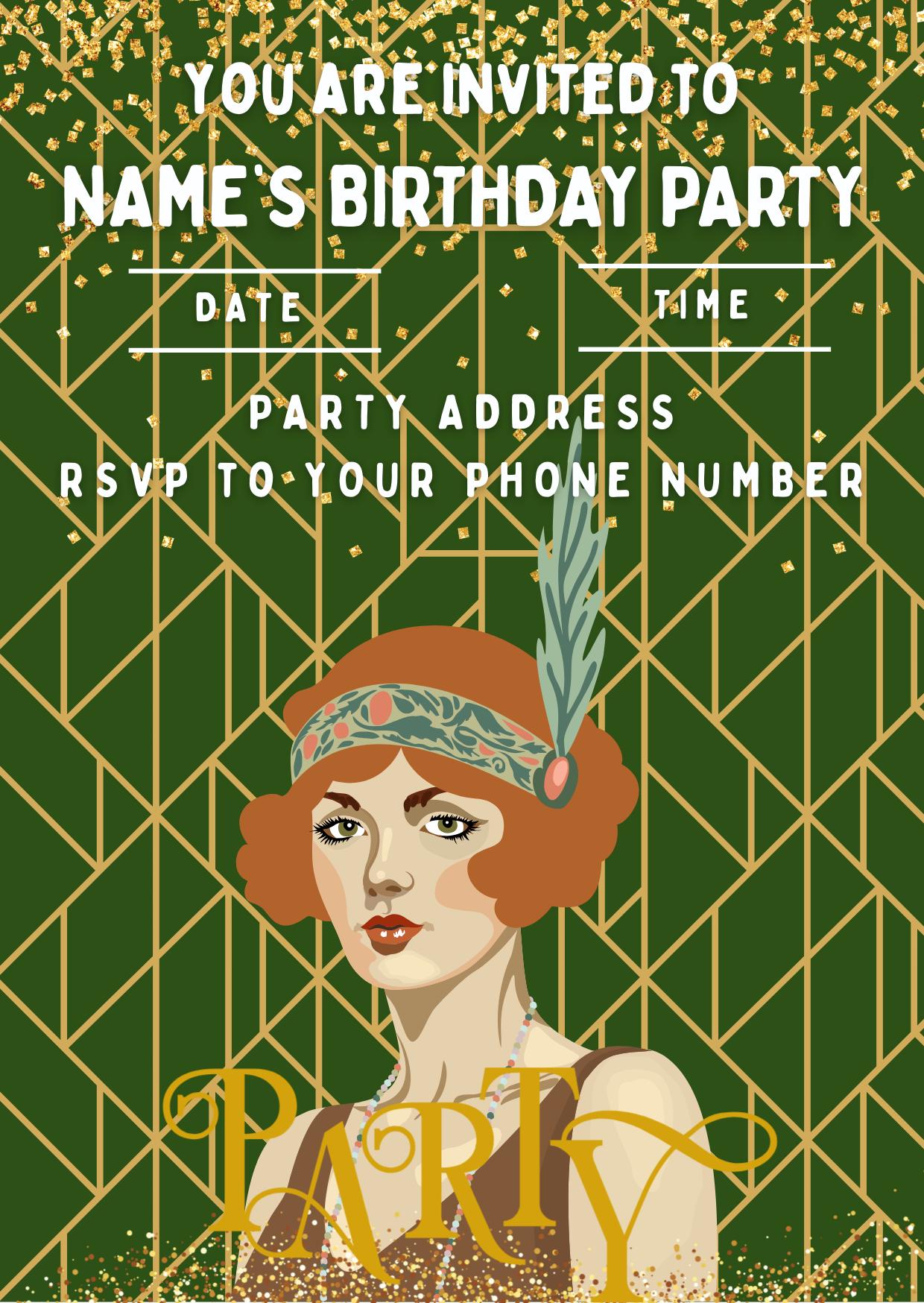 The Great Gatsby 1920 Theme Birthday Personalised Cake Toppers matching Invitations Stickers Balloon Party Pack
