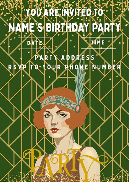 The Great Gatsby 1920 Theme Birthday Personalised Cake Toppers matching Invitations Stickers Balloon Party Pack