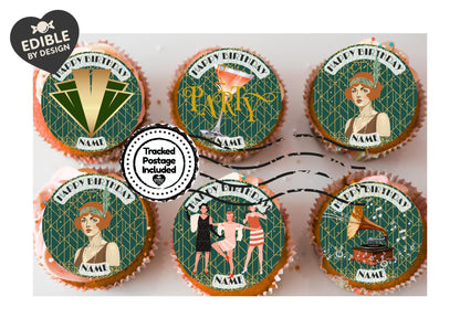 The Great Gatsby 1920 Theme Birthday Personalised Cake Toppers matching Invitations Stickers Balloon Party Pack