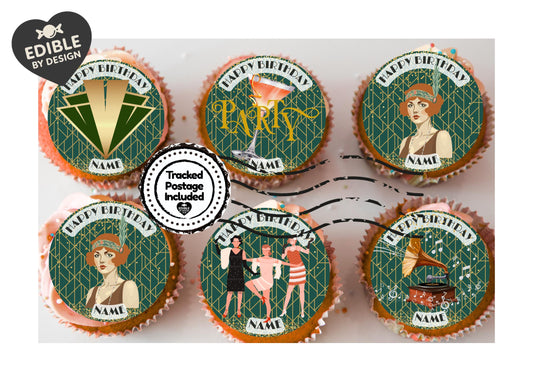 The Great Gatsby 1920 Theme Birthday Personalised Cake Toppers matching Invitations Stickers Balloon Party Pack