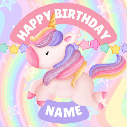 Unicorn Theme Birthday Cake Toppers Personalised Name and Age Matching Invitations Stickers Foil Balloon Pack