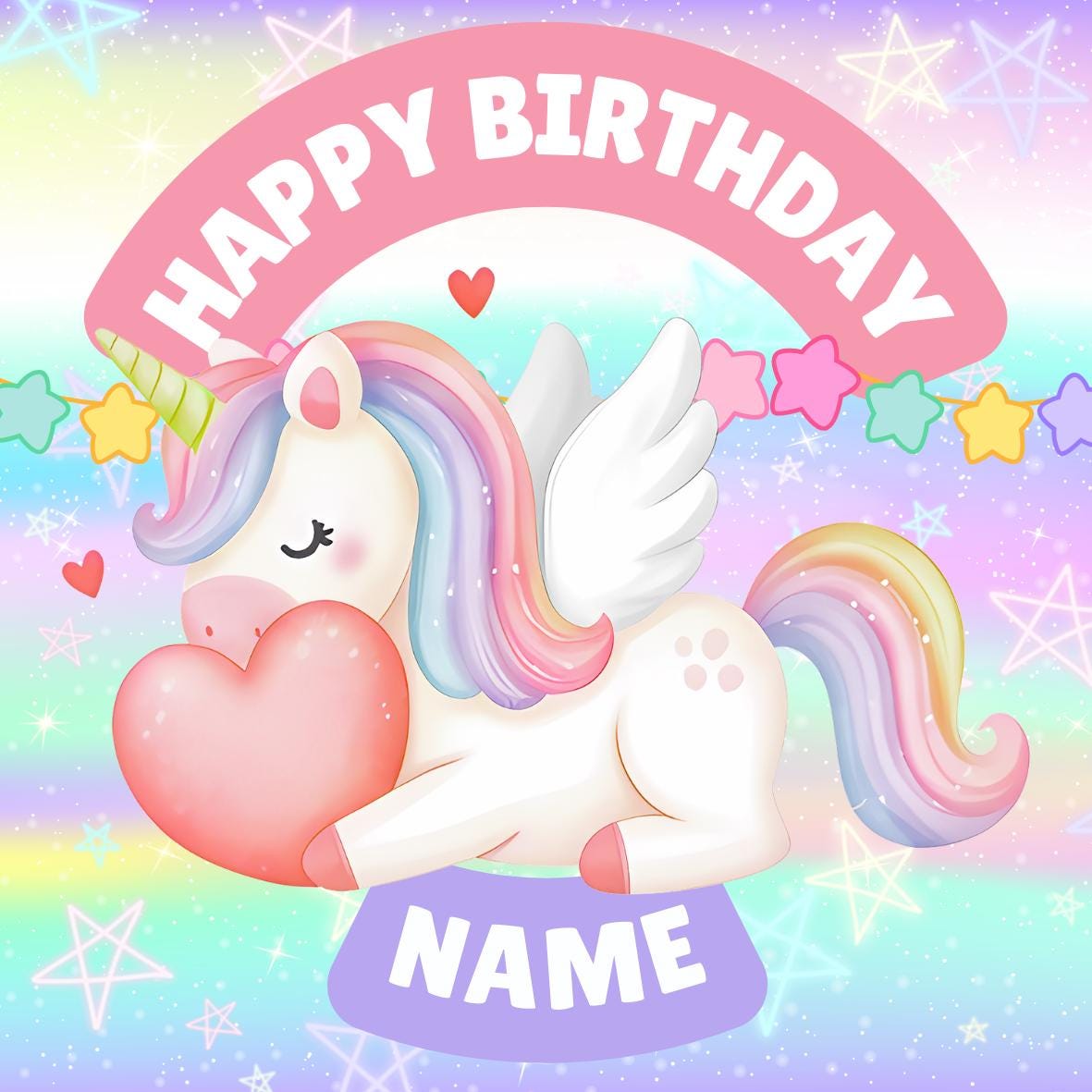 Unicorn Theme Birthday Cake Toppers Personalised Name and Age Matching Invitations Stickers Foil Balloon Pack
