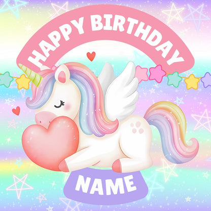 Unicorn Theme Birthday Cake Toppers Personalised Name and Age Matching Invitations Stickers Foil Balloon Pack