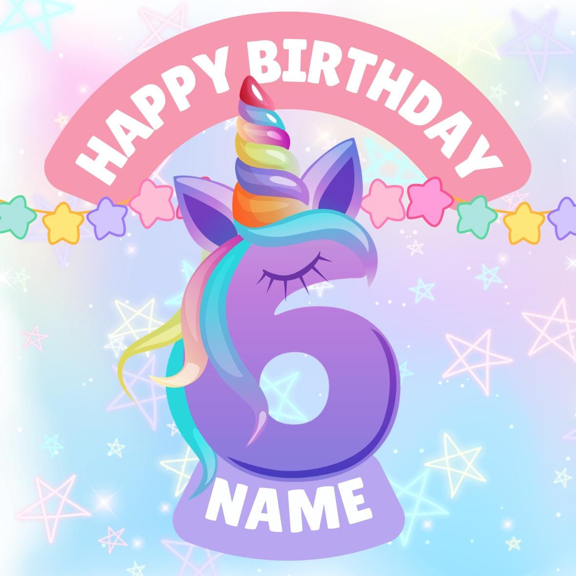 Unicorn Theme Birthday Cake Toppers Personalised Name and Age Matching Invitations Stickers Foil Balloon Pack
