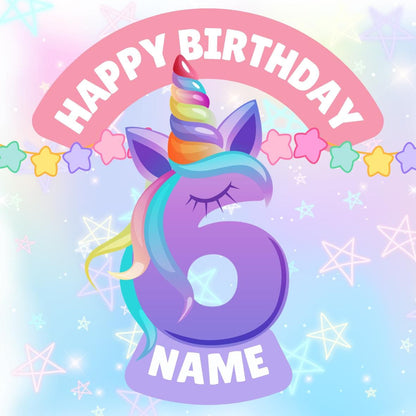 Unicorn Theme Birthday Cake Toppers Personalised Name and Age Matching Invitations Stickers Foil Balloon Pack
