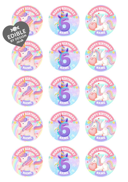 Unicorn Theme Birthday Cake Toppers Personalised Name and Age Matching Invitations Stickers Foil Balloon Pack
