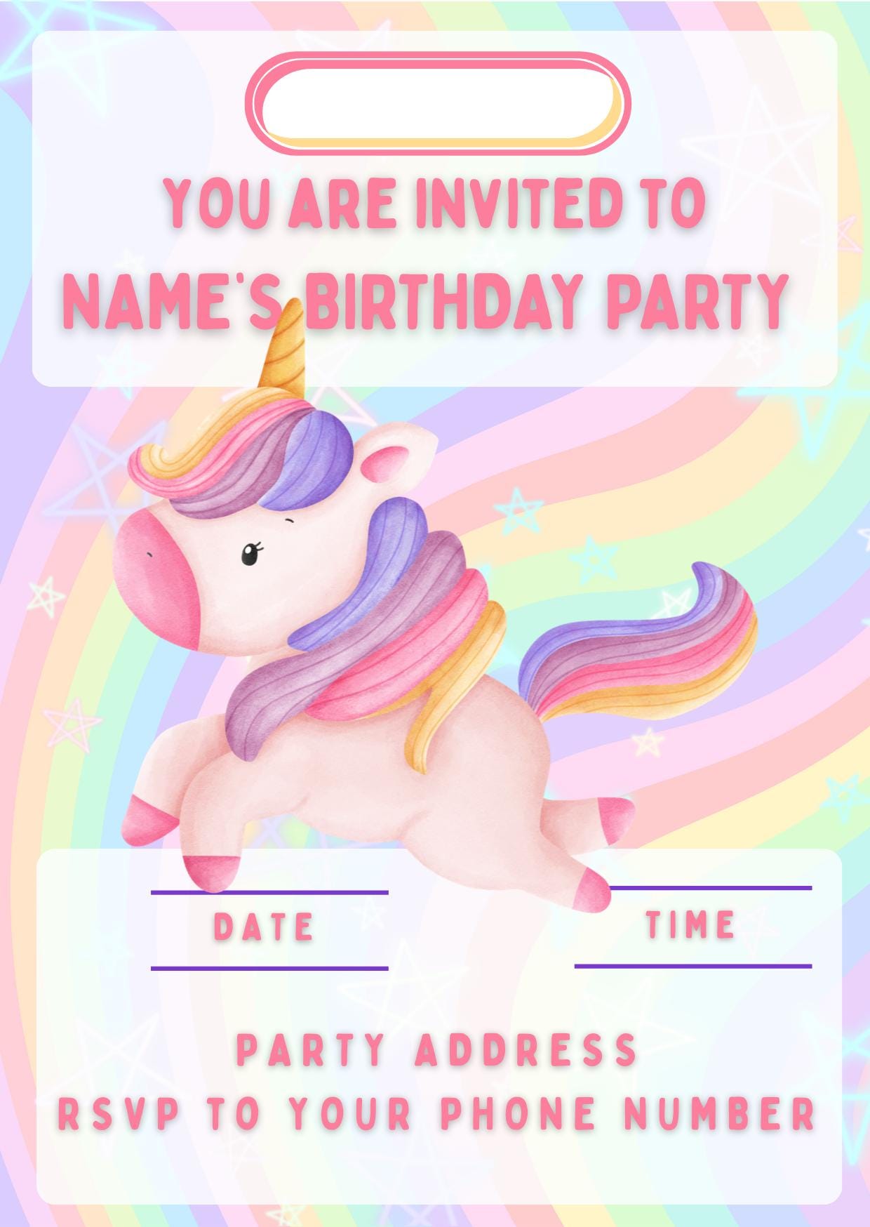 Unicorn Theme Birthday Cake Toppers Personalised Name and Age Matching Invitations Stickers Foil Balloon Pack