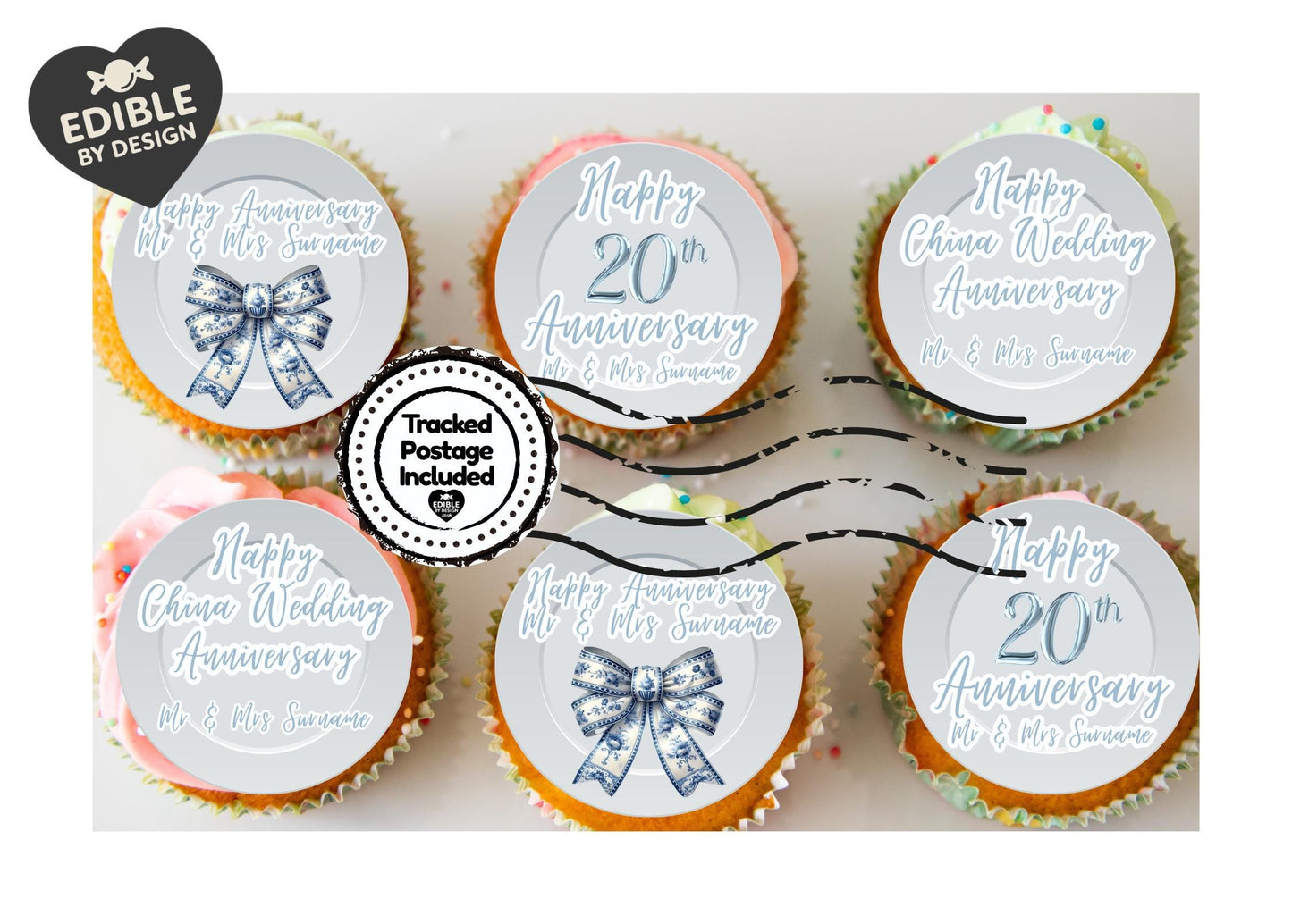 Wedding Anniversary Cake Toppers: Edible Circles 20, 30, 40, 45, 50, 55, 60 years Icing or Wafer