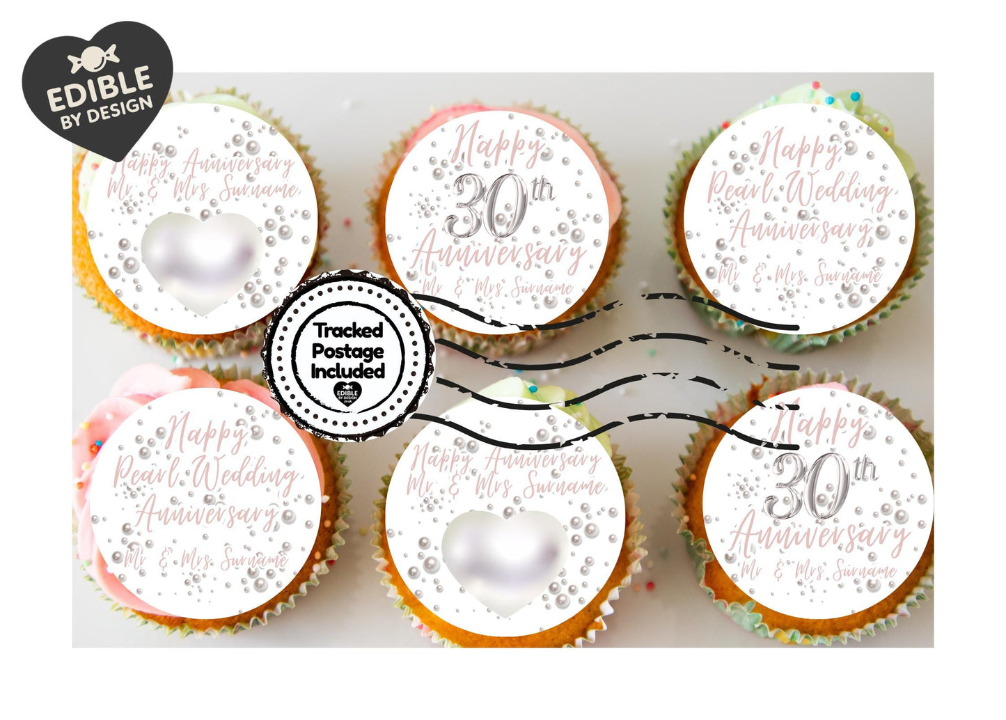 Wedding Anniversary Cake Toppers: Edible Circles 20, 30, 40, 45, 50, 55, 60 years Icing or Wafer