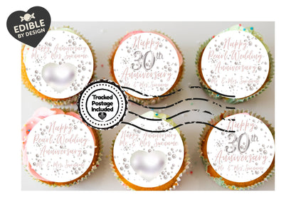 Wedding Anniversary Cake Toppers: Edible Circles 20, 30, 40, 45, 50, 55, 60 years Icing or Wafer