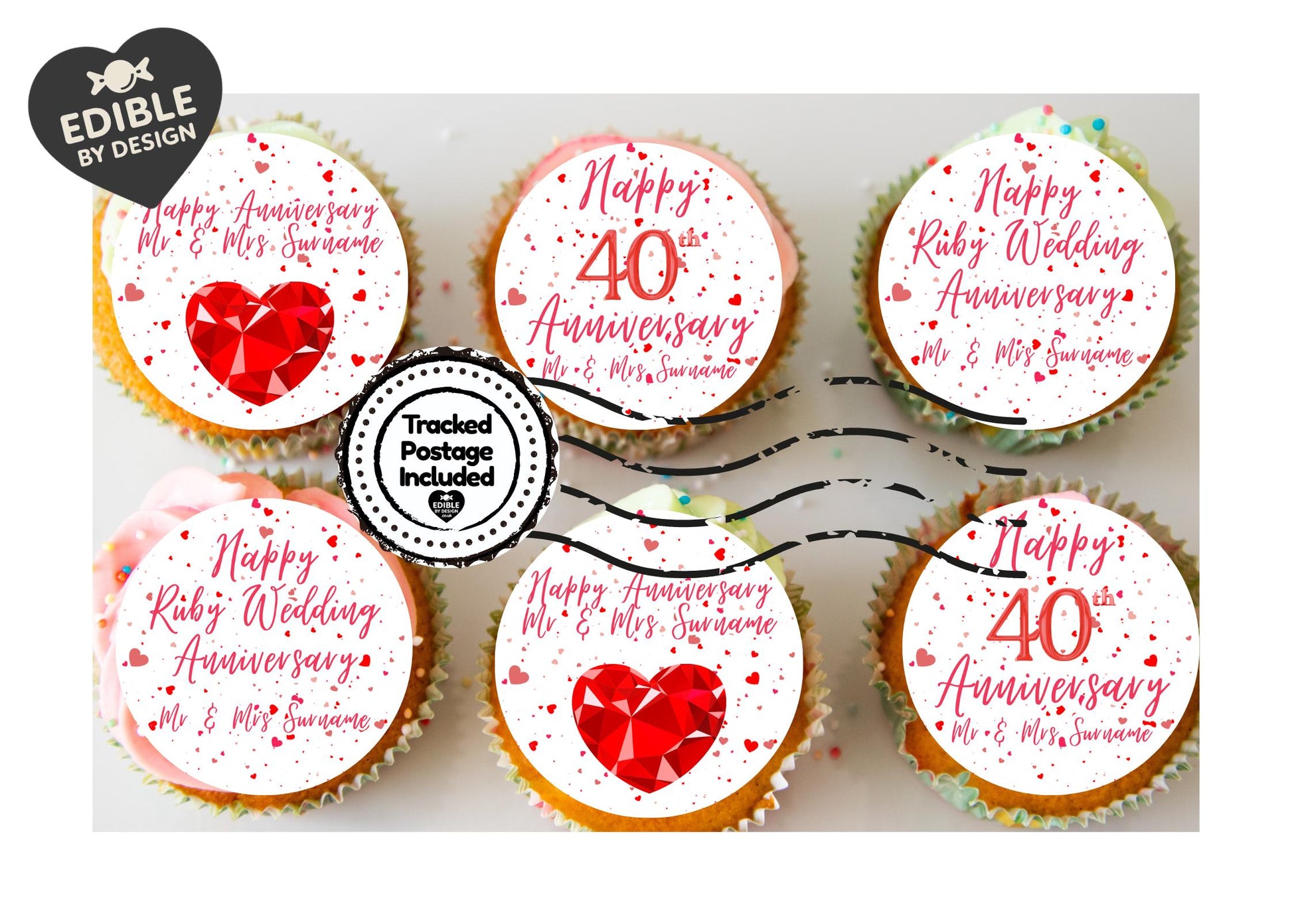 Wedding Anniversary Cake Toppers: Edible Circles 20, 30, 40, 45, 50, 55, 60 years Icing or Wafer
