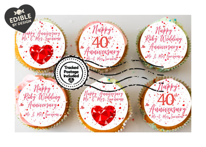 Wedding Anniversary Cake Toppers: Edible Circles 20, 30, 40, 45, 50, 55, 60 years Icing or Wafer