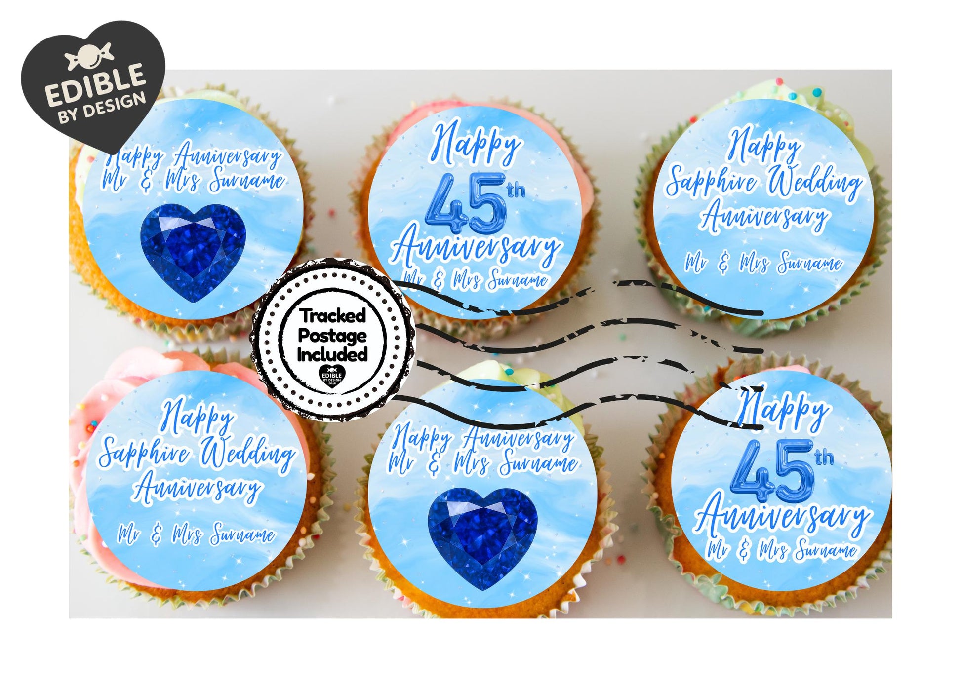 Wedding Anniversary Cake Toppers: Edible Circles 20, 30, 40, 45, 50, 55, 60 years Icing or Wafer