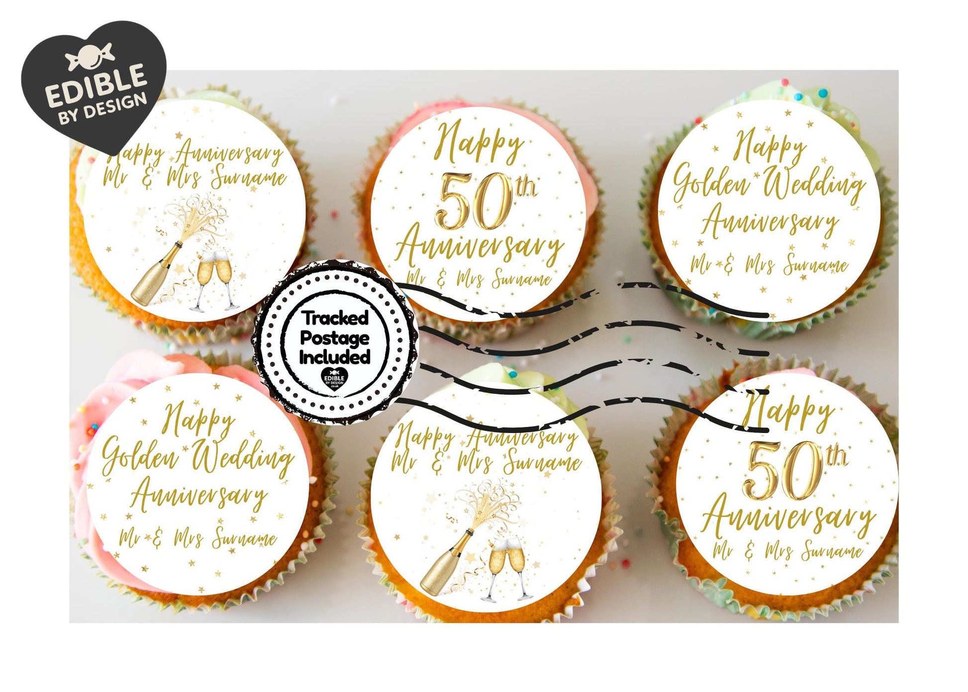 Wedding Anniversary Cake Toppers: Edible Circles 20, 30, 40, 45, 50, 55, 60 years Icing or Wafer