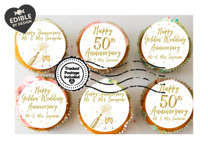 Wedding Anniversary Cake Toppers: Edible Circles 20, 30, 40, 45, 50, 55, 60 years Icing or Wafer