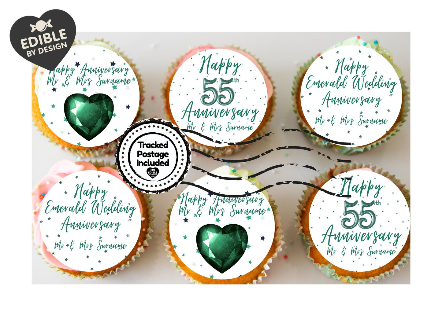 Wedding Anniversary Cake Toppers: Edible Circles 20, 30, 40, 45, 50, 55, 60 years Icing or Wafer