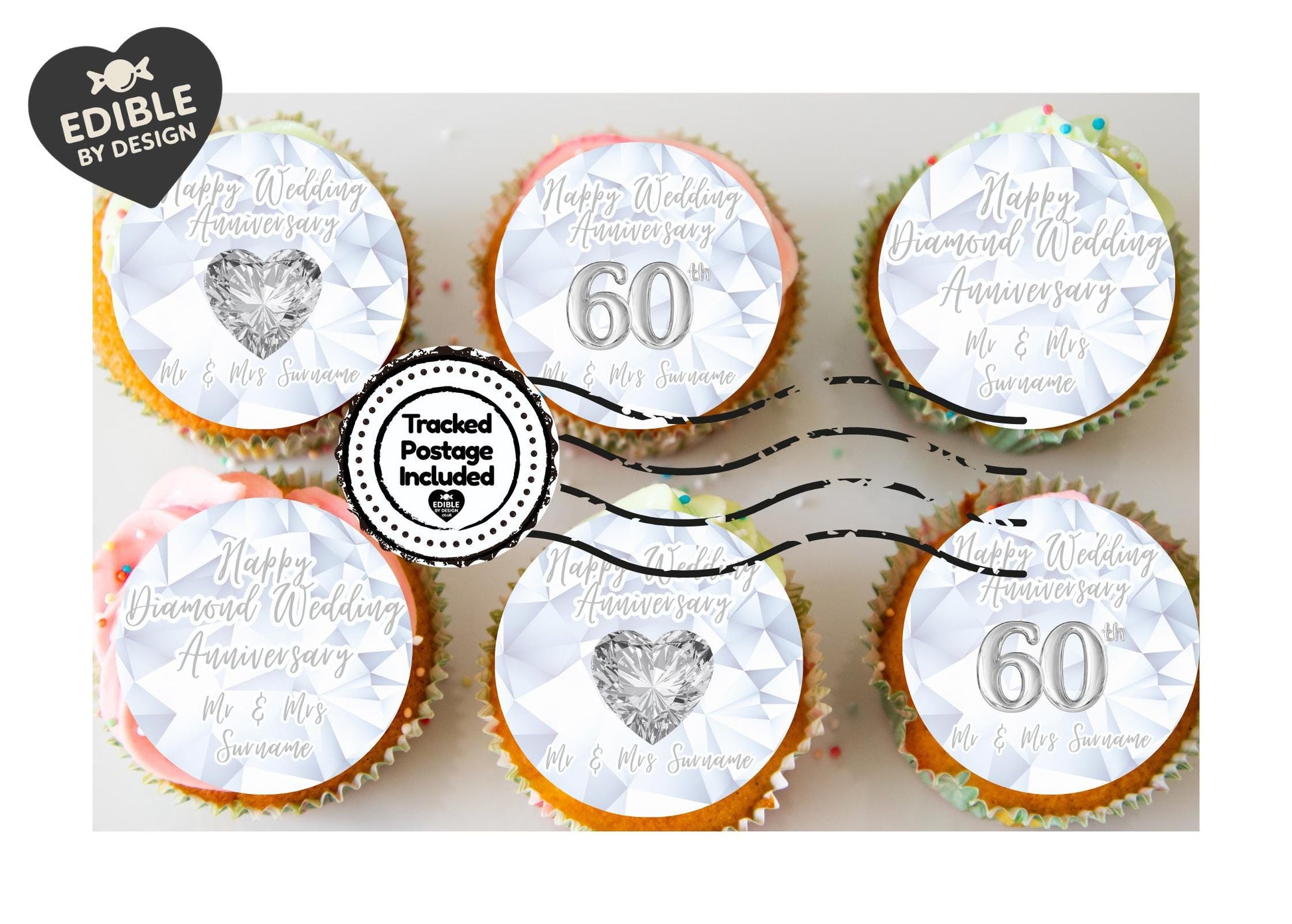 Wedding Anniversary Cake Toppers: Edible Circles 20, 30, 40, 45, 50, 55, 60 years Icing or Wafer