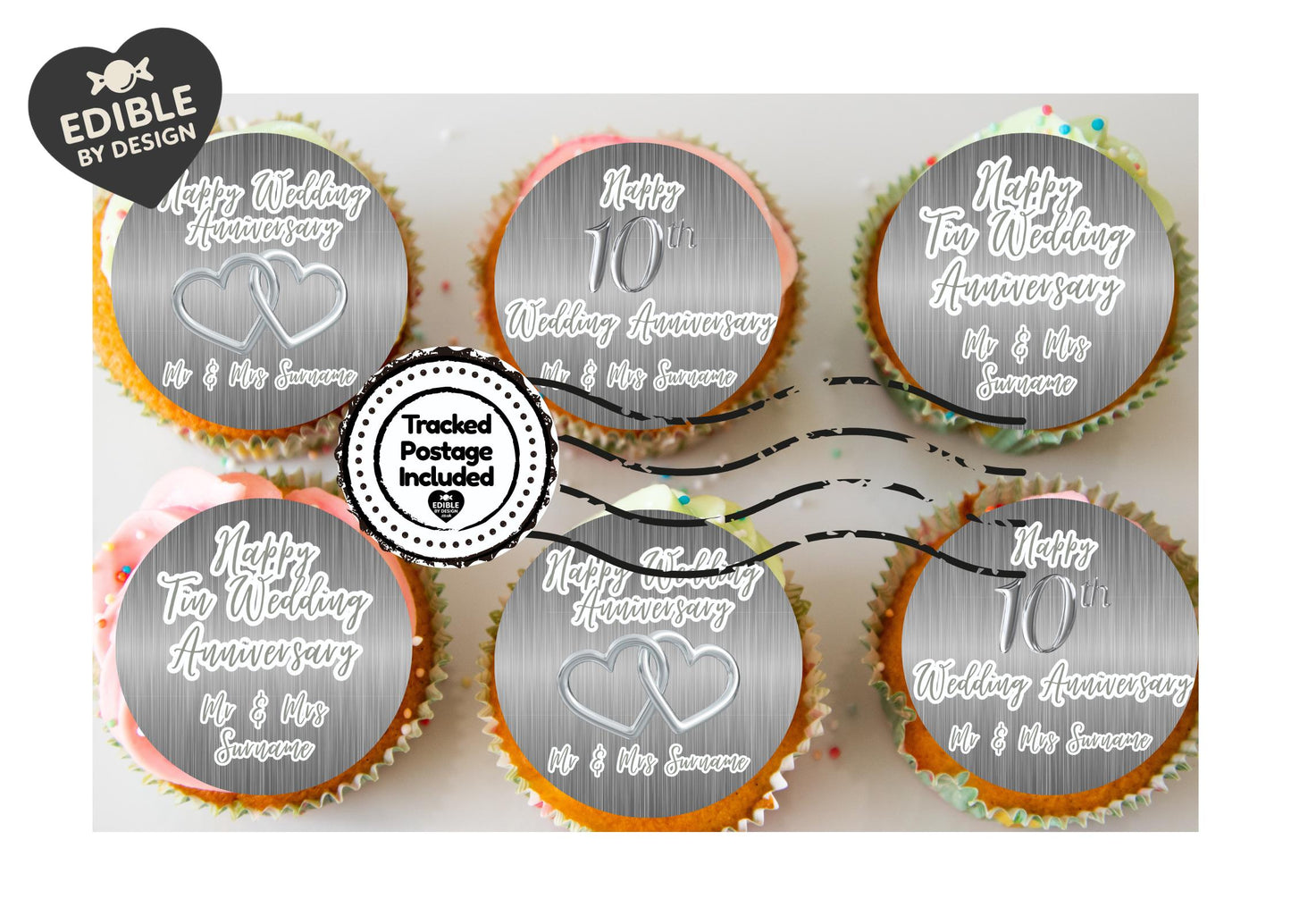 Wedding Anniversary Cupcake Toppers: Edible Circles for 1 to 15 years - Icing or Wafer