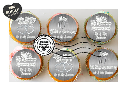 Wedding Anniversary Cupcake Toppers: Edible Circles for 1 to 15 years - Icing or Wafer