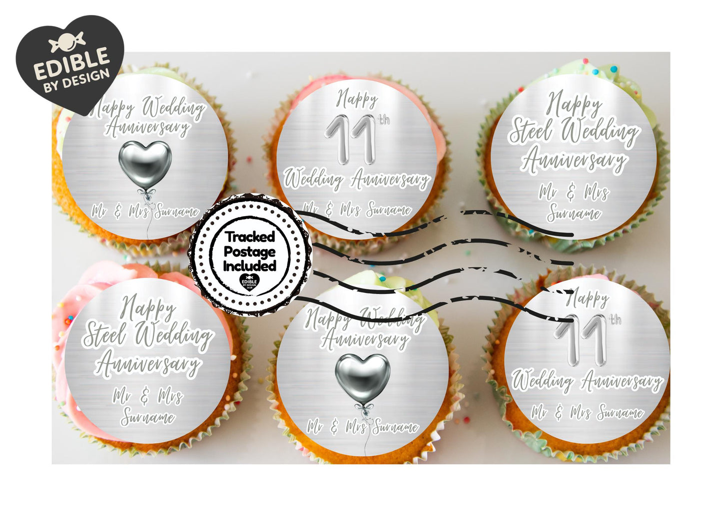 Wedding Anniversary Cupcake Toppers: Edible Circles for 1 to 15 years - Icing or Wafer