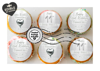 Wedding Anniversary Cupcake Toppers: Edible Circles for 1 to 15 years - Icing or Wafer