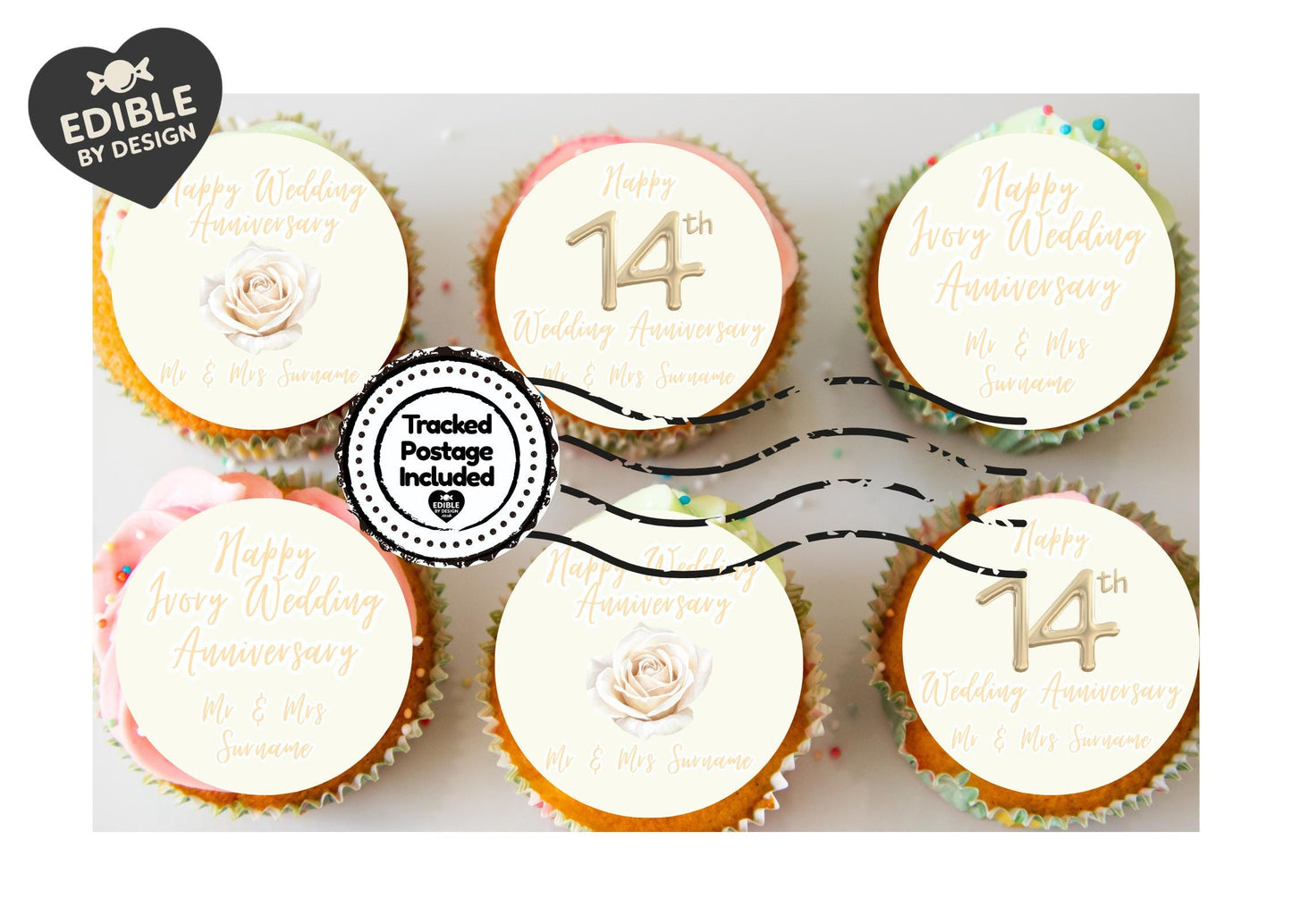 Wedding Anniversary Cupcake Toppers: Edible Circles for 1 to 15 years - Icing or Wafer