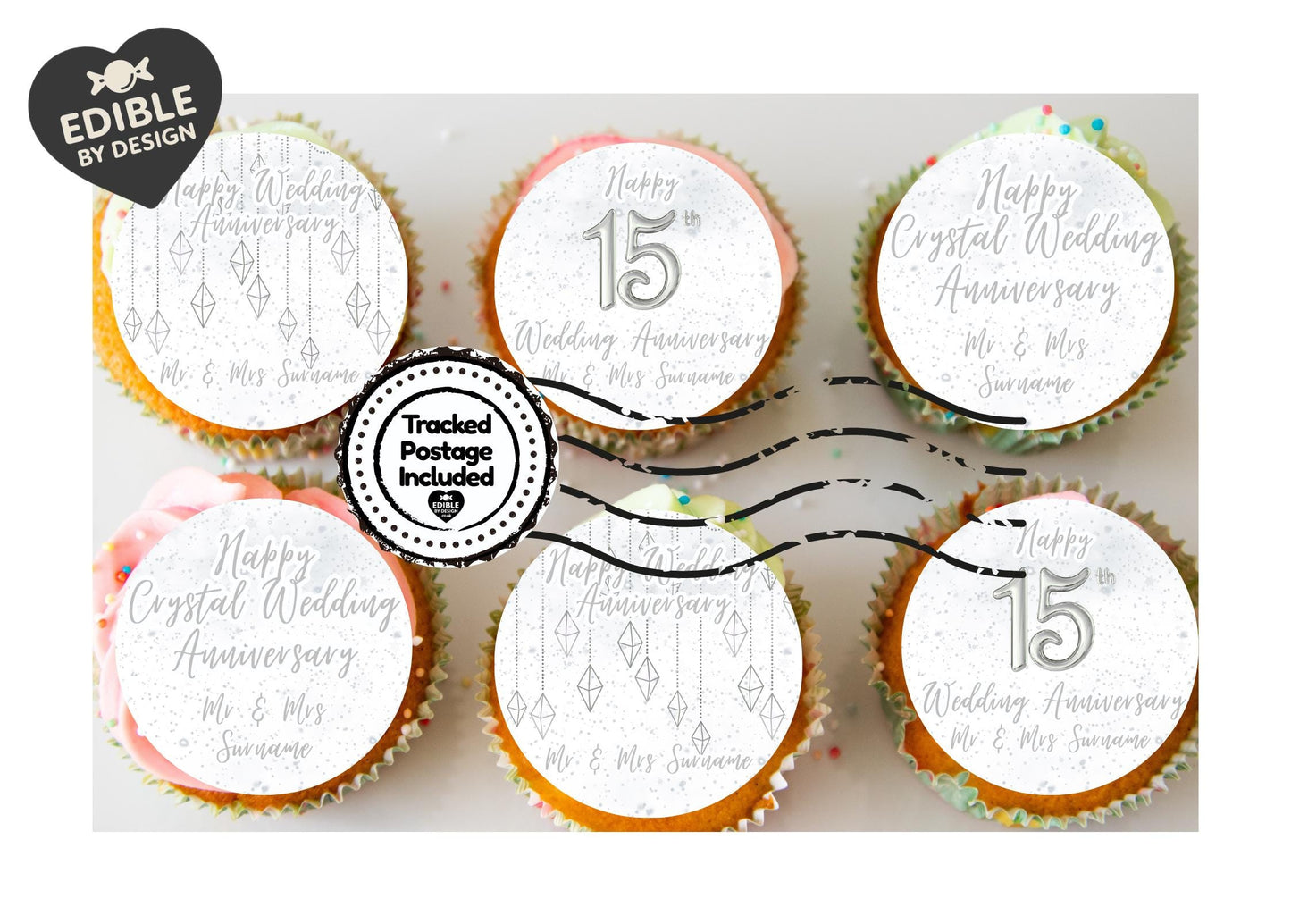 Wedding Anniversary Cupcake Toppers: Edible Circles for 1 to 15 years - Icing or Wafer