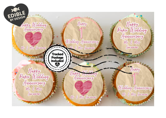 Wedding Anniversary Cupcake Toppers: Edible Circles for 1 to 15 years - Icing or Wafer