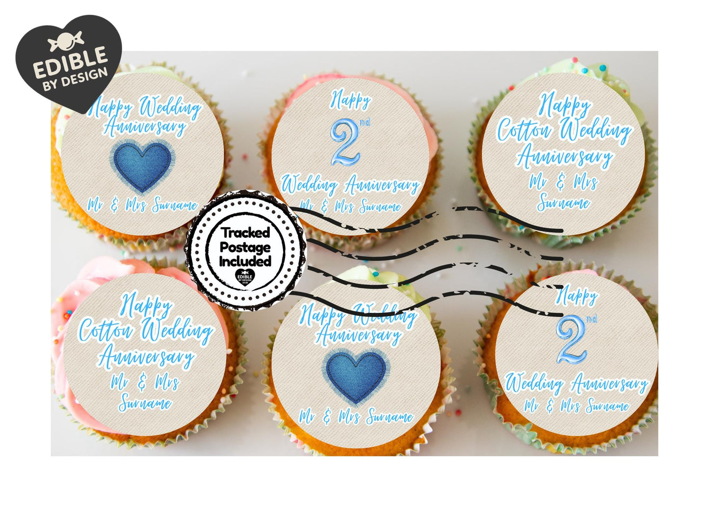 Wedding Anniversary Cupcake Toppers: Edible Circles for 1 to 15 years - Icing or Wafer