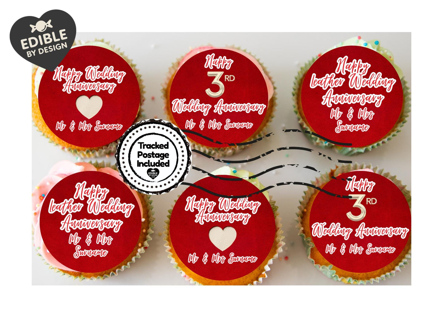Wedding Anniversary Cupcake Toppers: Edible Circles for 1 to 15 years - Icing or Wafer
