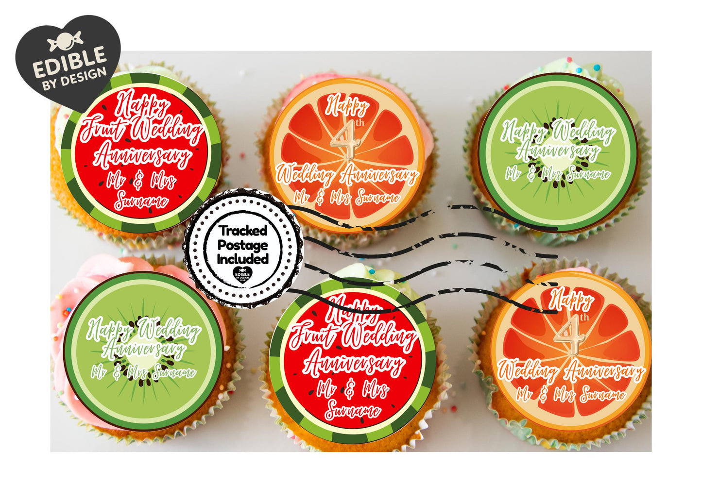 Wedding Anniversary Cupcake Toppers: Edible Circles for 1 to 15 years - Icing or Wafer