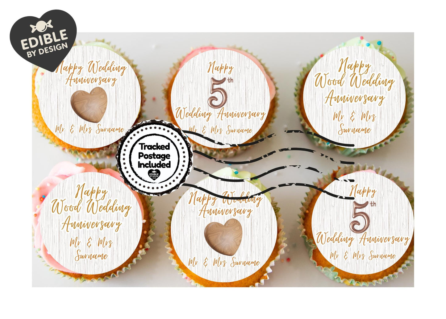 Wedding Anniversary Cupcake Toppers: Edible Circles for 1 to 15 years - Icing or Wafer