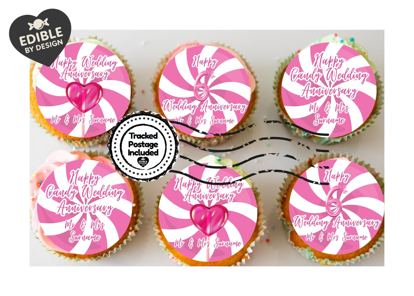 Wedding Anniversary Cupcake Toppers: Edible Circles for 1 to 15 years - Icing or Wafer