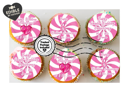Wedding Anniversary Cupcake Toppers: Edible Circles for 1 to 15 years - Icing or Wafer