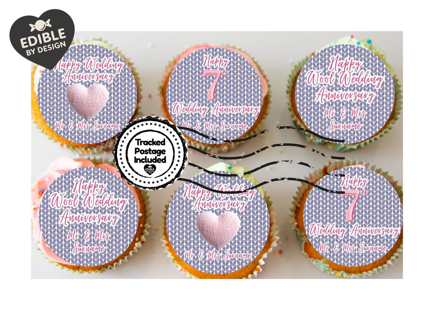 Wedding Anniversary Cupcake Toppers: Edible Circles for 1 to 15 years - Icing or Wafer