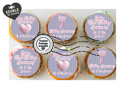 Wedding Anniversary Cupcake Toppers: Edible Circles for 1 to 15 years - Icing or Wafer